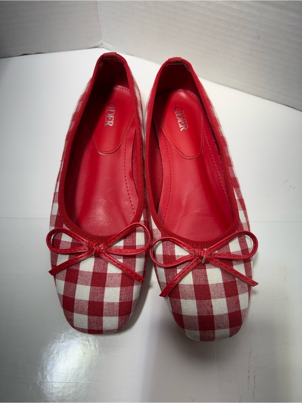 Gingham cottagecore country prairie picnic classic Ballet Flats with bow in red